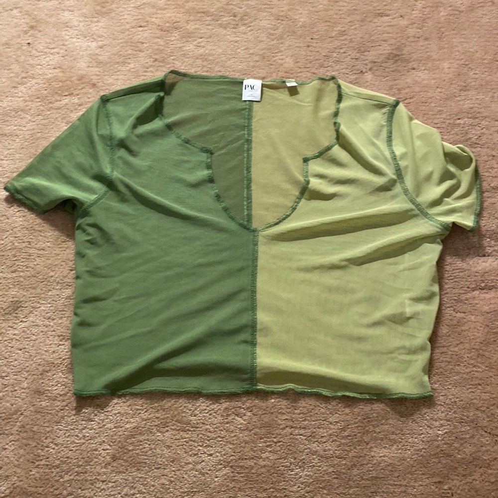 PacSun sheer green cropped split shirt